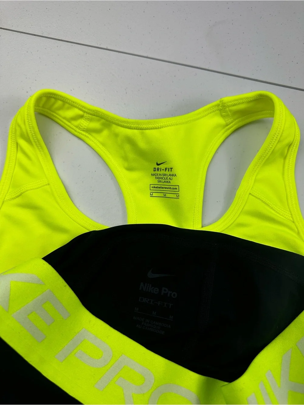 Nike Neon Yellow and Black Athletic Set with Branded Waistband